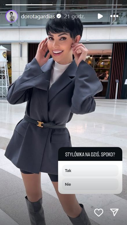 Dorota Gardias w jesiennej stylizacji z marynarką i kozakami