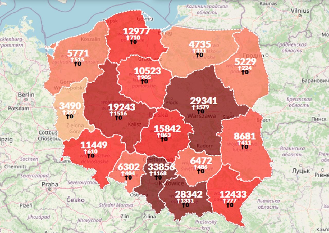 Koronawirus w Polsce. Rekord zakażeń. Ponad 12 tys. nowych przypadków. Zmarło 168 osób - Koronawirus w Polsce. Mapa zakażeń