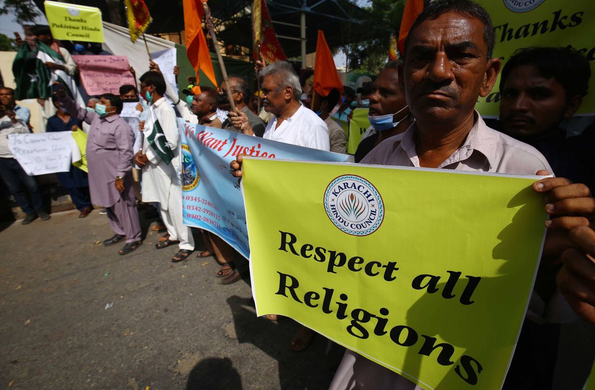 Protest pakistańskiej mniejszości hinduistycznej po ataku na świątynię (SHAHZAIB AKBER) 