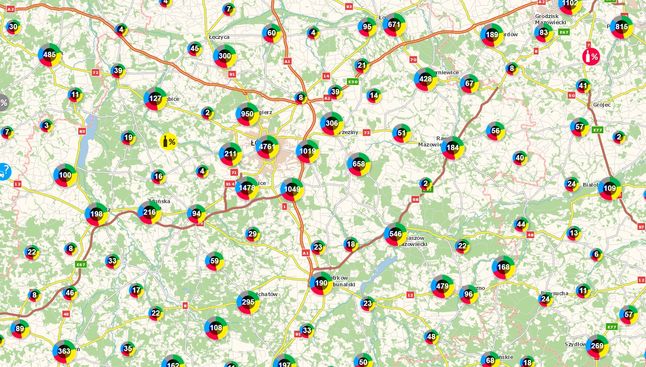 To okolice Łodzi. Mapa aktualizowana jest na żywo.