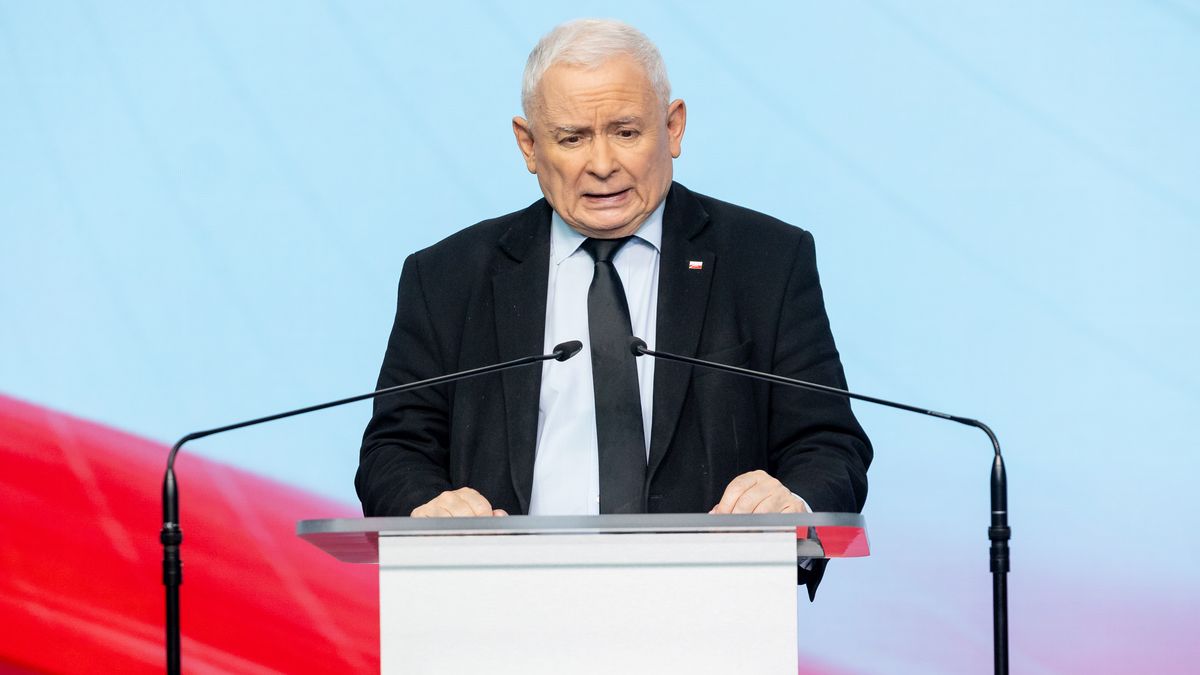Jaroslaw Kaczynski, the leader of the right-wing Law and Justice (PiS) party, is speaking during a press conference in Warsaw, Poland, on July 02, 2024. (Photo by Foto Olimpik/NurPhoto via Getty Images)