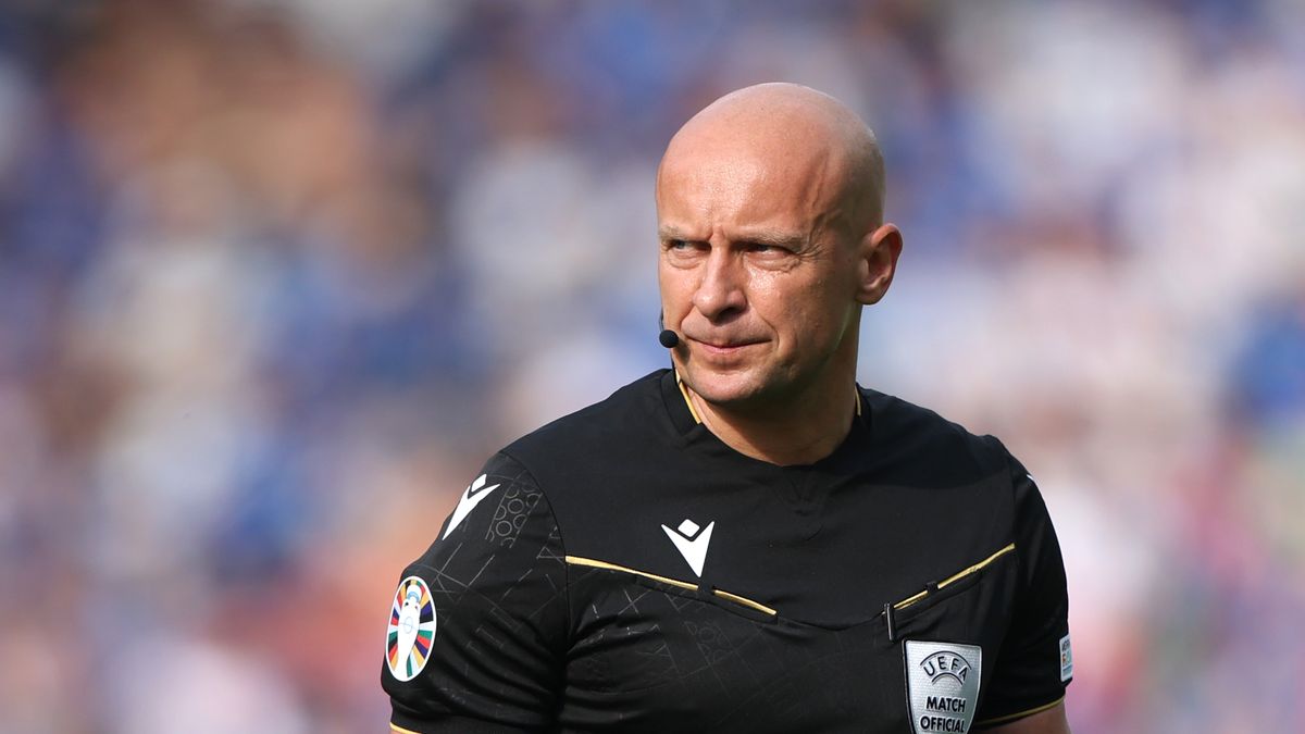 BERLIN, GERMANY - JUNE 29: Referee Szymon Marciniak reacts during the UEFA EURO 2024 round of 16 match between Switzerland and Italy at Olympiastadion on June 29, 2024 in Berlin, Germany. (Photo by Alex Grimm/Getty Images)