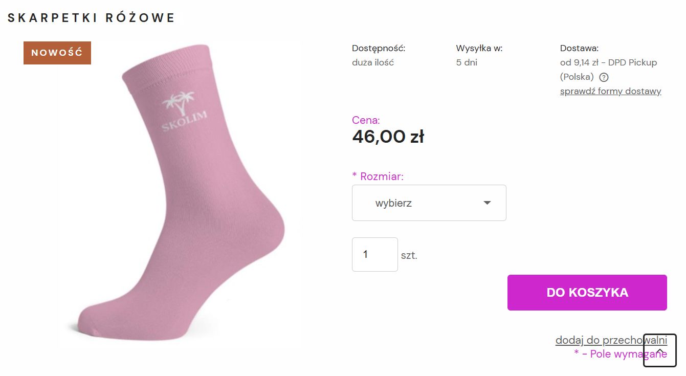Skarpetki w sklepie Skolima
