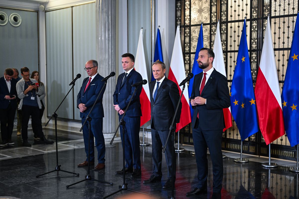 Włodzimierz Czarzasty, Szymon Hołownia, Donald Tusk i Władysław Kosiniak-Kamysz