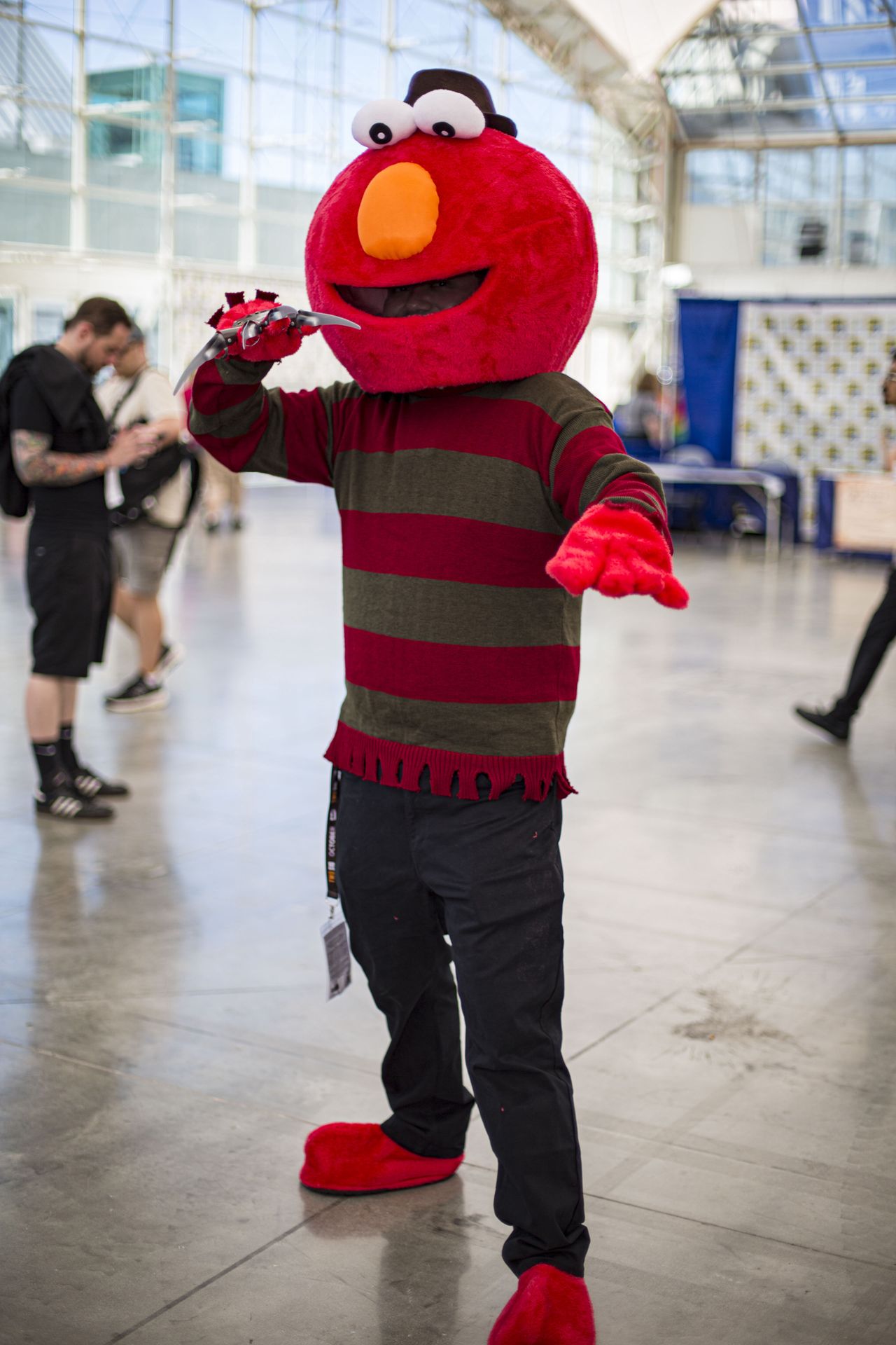 SAN DIEGO, CALIFORNIA - JULY 21: Cosplayer Alan Oasan as Elmo Krueger from "Nightmare On Elmo Street" poses at 2019 Comic-Con International on July 21, 2019 in San Diego, California. (Photo by Daniel Knighton/Getty Images)