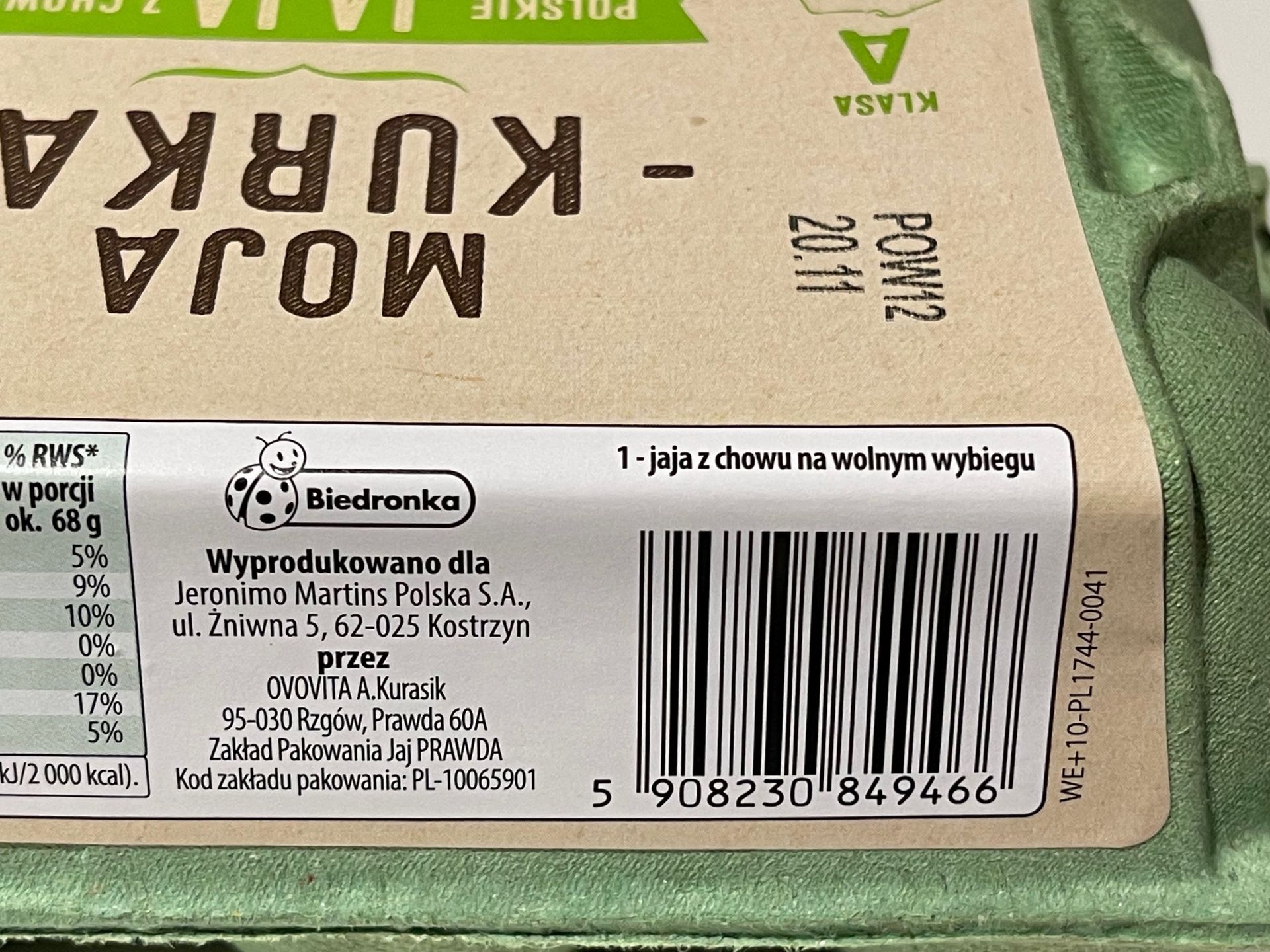 Moja kurka polskie jaja z chowu na wolnym wybiegu Klasa A, rozm. L