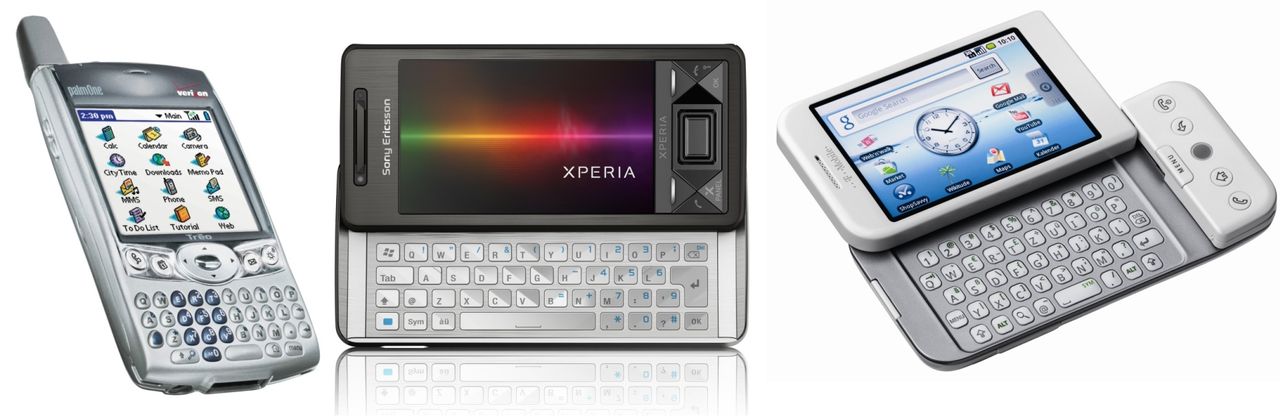 Od lewej: Palm Treo 650, Sony Ericsson Xperia X1, T-Mobile G1 (HTC Dream)