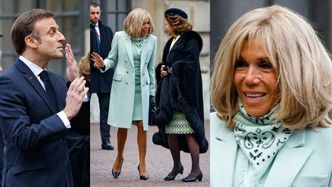 Brigitte Macron w MIĘTOWYM KOMPLECIE bryluje na spotkaniu z królem i królową Szwecji. Pod Paryżem trwa protest rolników... (ZDJĘCIA)