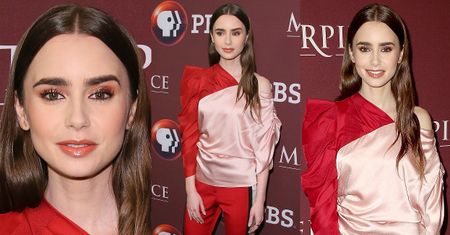 Lily Collins eksponuje ramię w asymetrycznej bluzce za 3,5 tysiąca