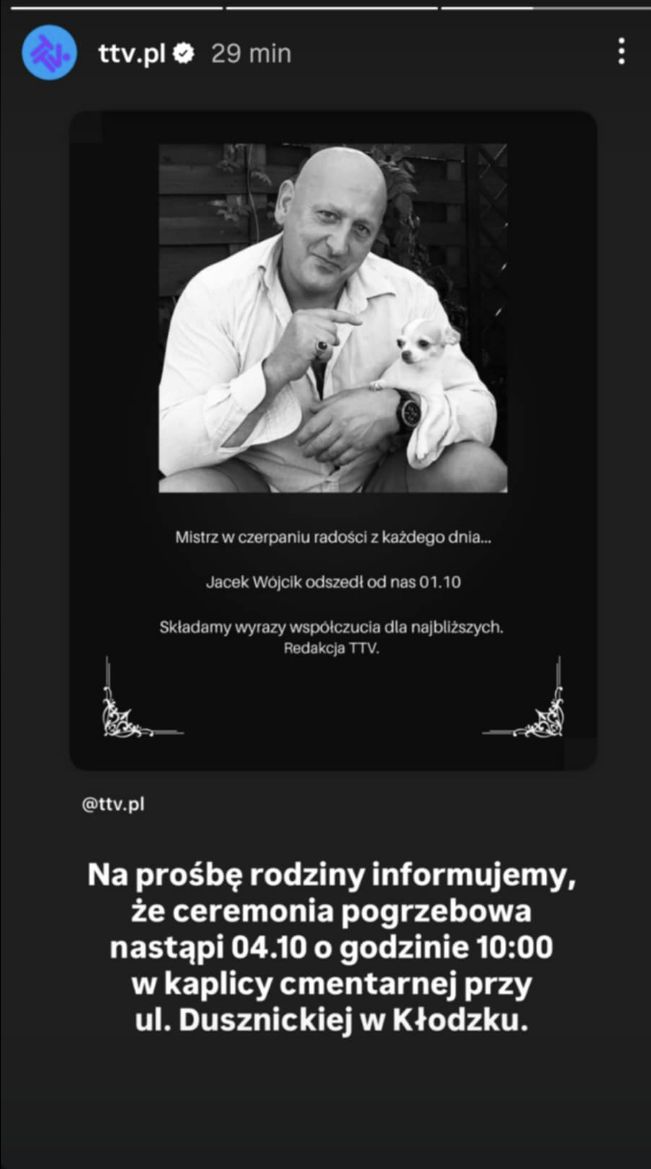 Stacja TTV przekazała informacje o pogrzebie Jacka Wójcika