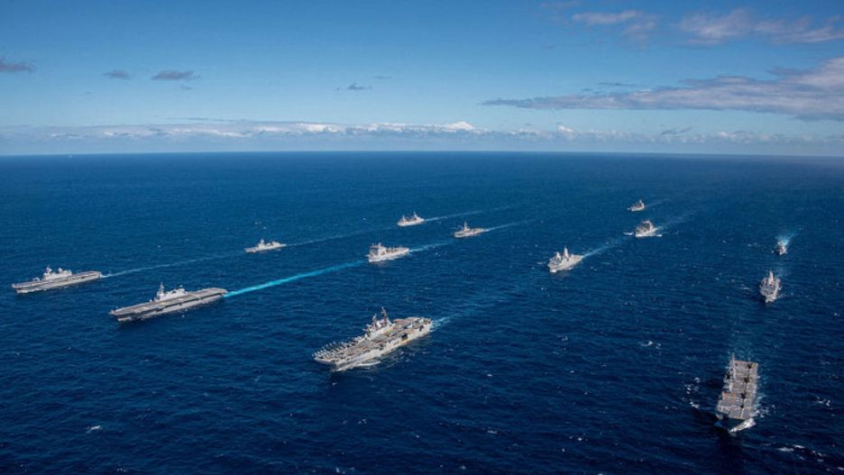 Manewry Talisman Sabre 2023
Handout photo dated July 29, 2023 shows The forward-deployed amphibious assault ship USS America (LHA 6) sails in formation with the Royal Australian Navy Canberra-class landing helicopter dock ship HMAS Adelaide (L01), Japan Maritime Self-Defense Force helicopter destroyer JS Izumo (DDH 183), Republic of Korea Navy amphibious assault ship Marado (LPH 6112), amphibious transport dock ship USS Green Bay (LPD 20), amphibious assault ship USS New Orleans (LPD 18), Royal Australian Navy landing ship HMAS Choules (L100), Republic of Korea Navy destroyer Munmu The Great (DDH 976), guided-missile destroyer USS Rafael Peralta (DDG 115), dry cargo ship USNS Matthew Perry (T-AKE-9), Japan Maritime Self-Defense Force tank landing ship, JS Shimokita (LST 4002), Royal Australian Navy replenishment oiler HMAS Stalwart and fleet replenishment oiler USNS Tippecanoe (T-AO 199) during a formation exercise, as part of Exercise Talisman Sabre. Large wargames between the USA, Australia and eleven partner nations kicked off on July 21, the largest ever in the history of Exercise Talisman Sabre. U.S. Navy photo by Mass Communication Specialist 2nd Class Thomas B. Contant via ABACAPRESS.COM
ABACA