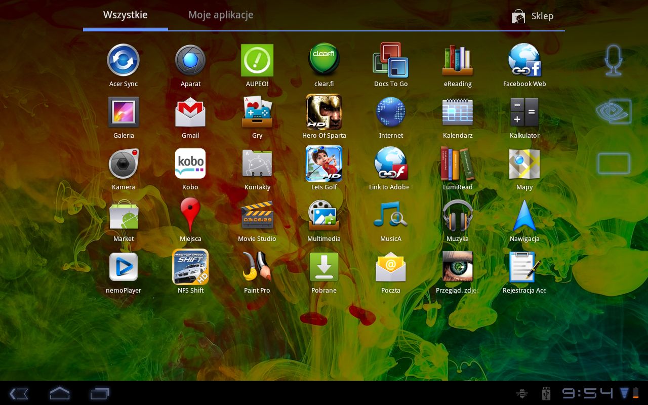 Acer Iconia Tab A500 - menu główne