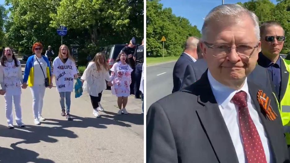 Na Cmentarzu Mauzoleum Żołnierzy Radzieckich na warszawskiej Ochocie na ambasadora Rosji Siergieja Andriejewa czekała grupa Ukrainek