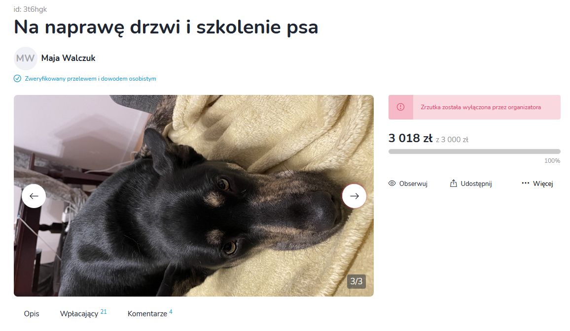 Asystentka w Kancelarii Premiera zorganizowała zrzutkę na naprawę drzwi i sskolenie psa