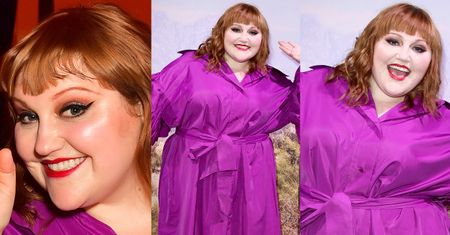 Fioletowa Beth Ditto czaruje uśmiechem na wystawnej kolacji