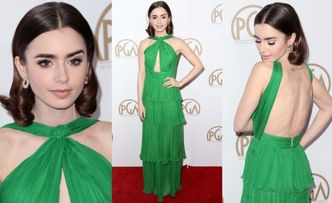 Lily Collins pozuje na imprezie w Hollywood