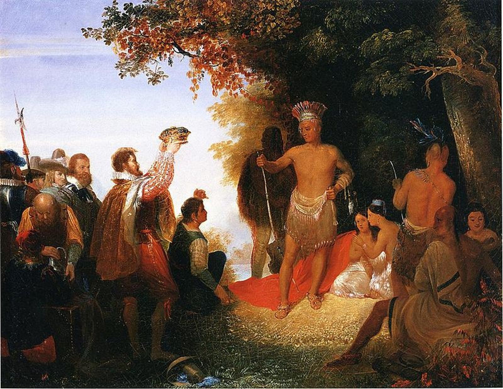 W zamian za "koronację" Powhatan podarował Johnowi Smithowi swój płaszcz
