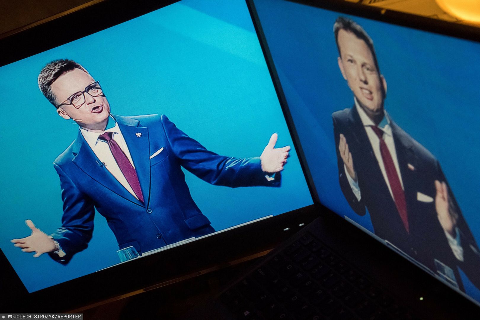 Szymon Hołownia i Sławomir Mentzen podczas debaty prezydenckiej 