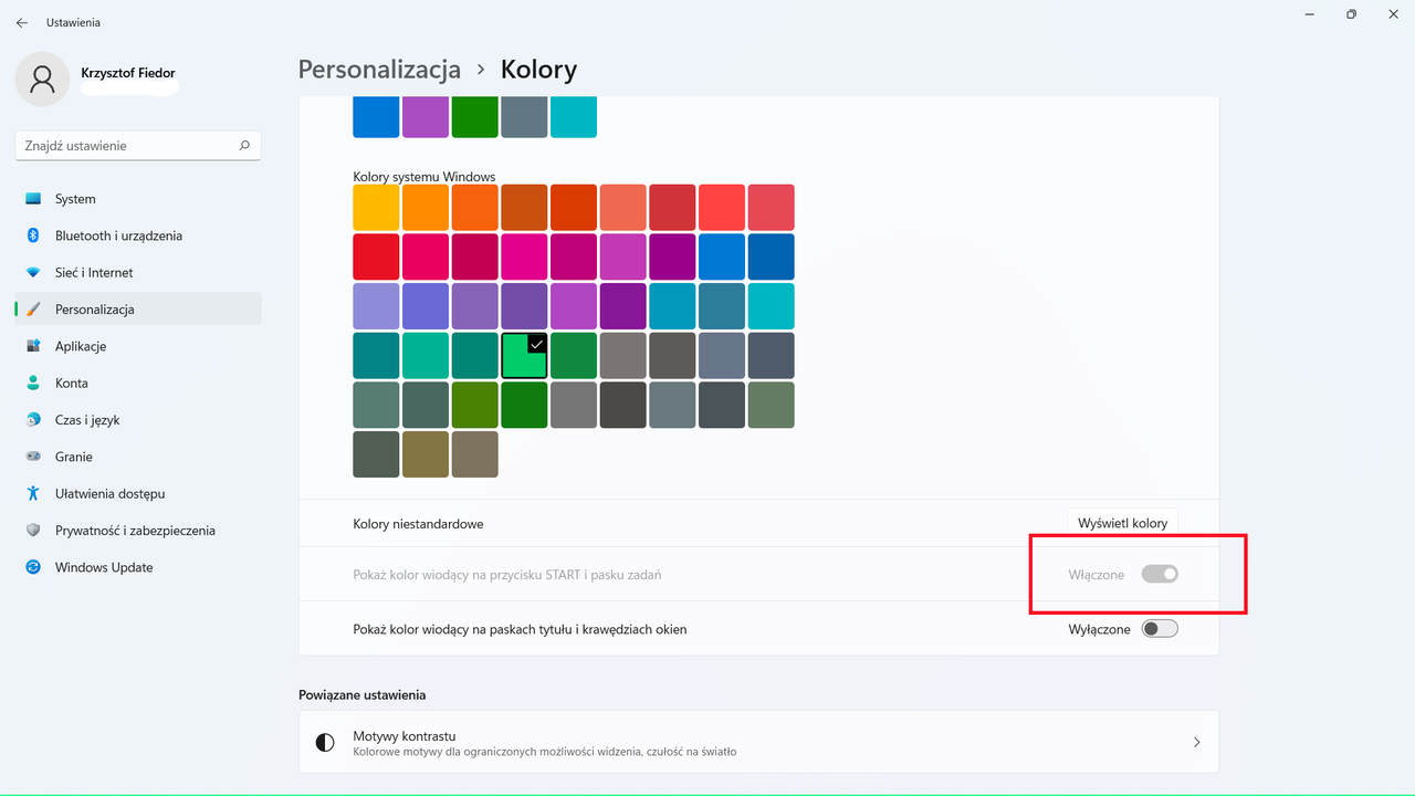 Windows 11: włączamy odpowiedni suwak