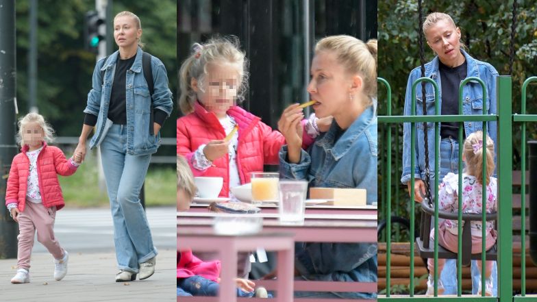 Katarzyna Warnke na spacerze z córką