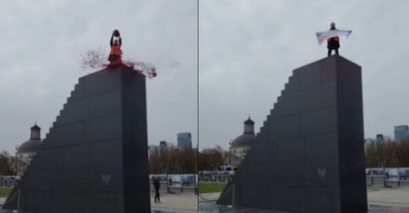 Aktywista klimatyczny oblał farbą pomnik katastrofy smoleńskiej. Jest nagranie
