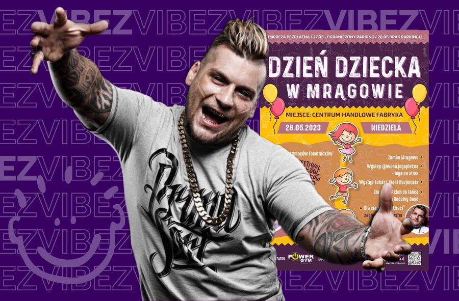 Popek Monster i plakat Dnia Dziecka w Mrągowie