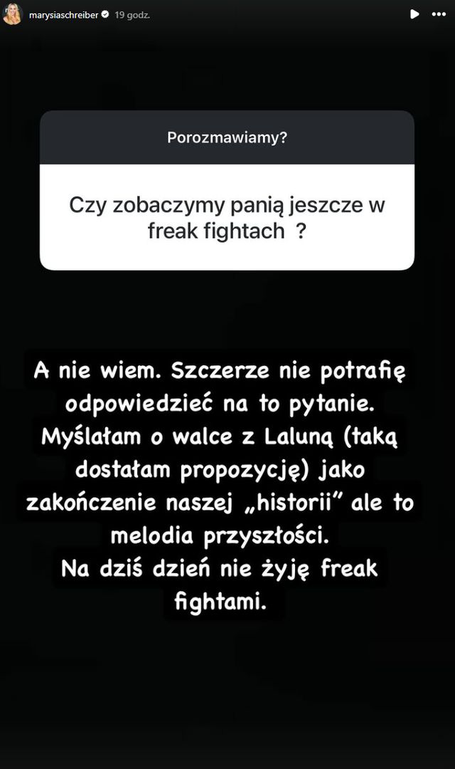 Marianna Schreiber o powrocie do freak fightów