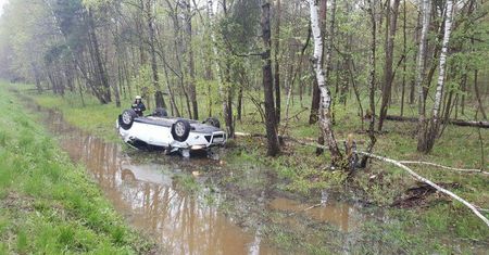 Wisznice: Ford zjechał z drogi i dachował w rowie (zdjęcie)