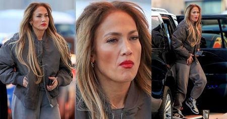 Jennifer Lopez z krwistoczerwoną pomadką na ustach wysiada z limuzyny (ZDJĘCIA)