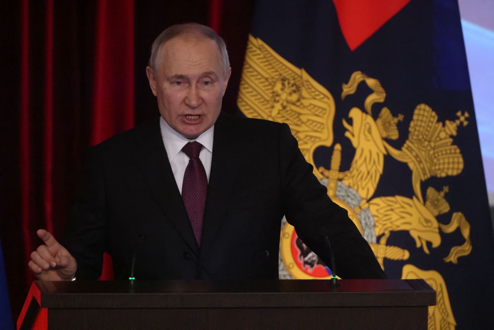 Putin Visits Interior Ministry For Expanded Board Meeting
MOSCOW, RUSSIA - MARCH 20: (RUSSIA OUT) Russian President Vladimir Putin gestures during the Expanded Board Meeting at the Interior Ministry on March 20, 2023, in Moscow, Russia. Putin delivered an annual speech to top officers of the Interior Ministry and urged to stop illegal street actions and the spread of "extremist ideology". (Photo by Contributor/Getty Images)
Contributor