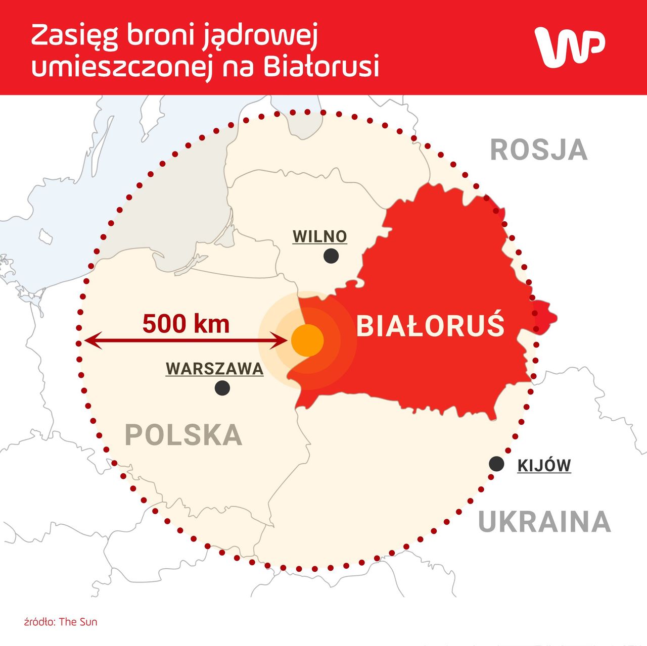 Zasięg broni jądrowej umieszczonej na Białorusi