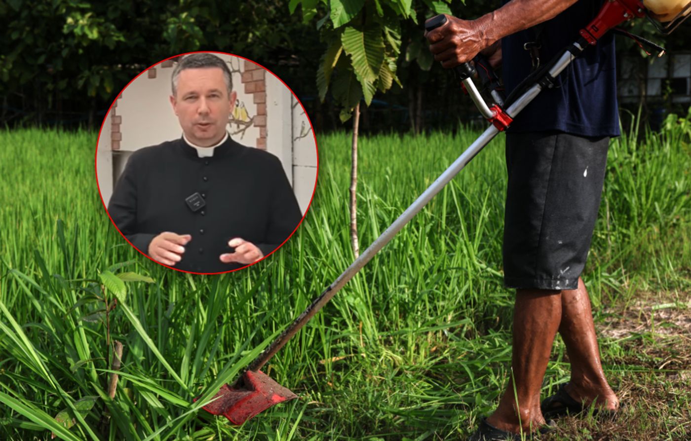 Ks. Wachowiak skrytykował koszenie trawy w niedzielę.