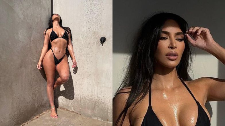 Kim Kardashian zachwyca wytrenowaną sylwetką, prężąc się na tarasie w czarnym bikini (ZDJĘCIA)