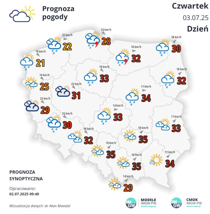 Prognoza pogody na czwartek (3 lipca).