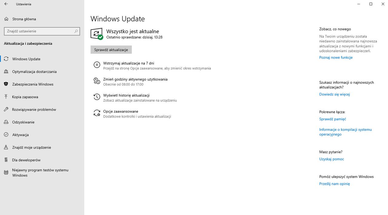 Ustawienia Windows Update w majowej aktualizacji Windows 10.