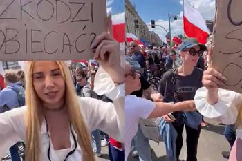 "Zaczęła mnie szarpać". Taki baner pokazała Schreiber na marszu w Warszawie