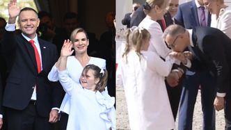 Andrzej Duda ucałował dłoń Kasi Nawrockiej przed Pałacem Prezydenckim