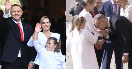 Andrzej Duda ucałował dłoń Kasi Nawrockiej przed Pałacem Prezydenckim
