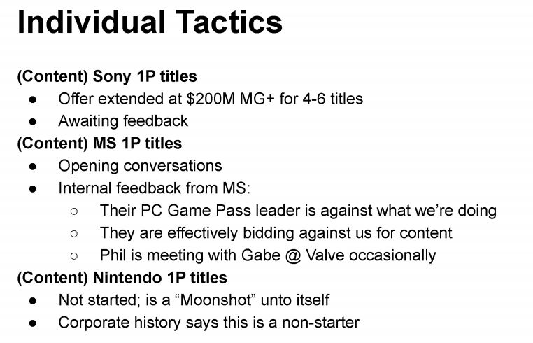 Fragment dokumentu opisującego fakt złożenia przez Epic oferty Sony 