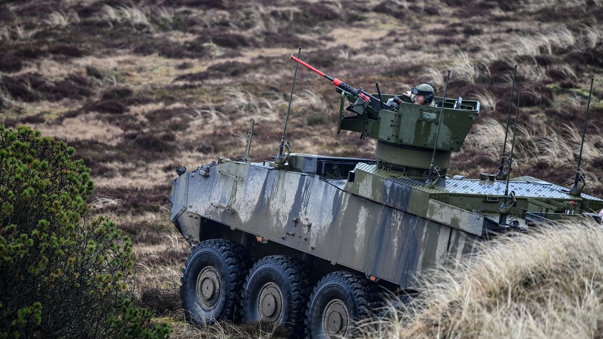 OKSBOL, DENMARK - MARCH 30: A soldier prepares to fire a Danish Cardom 10 heavy mortar system during Dynamic Front military exercise led by the United States in the Oksbol training area, Denmark, on March 30, 2023. (Photo by Sergei Gapon/Anadolu Agency via Getty Images)