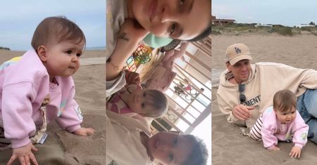 Rodzinna sielanka u Mariny Łuczenko: wizyta na plaży, pozujący do zdjęcia Wojtek Szczęsny i opiekuńczy Liam