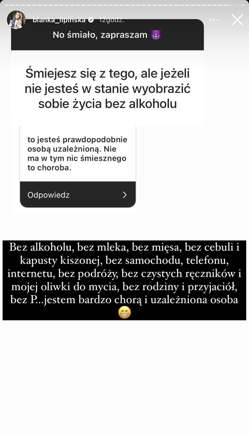 Blanka Lipińska odpowiada, że nie ma problemu z alkoholem