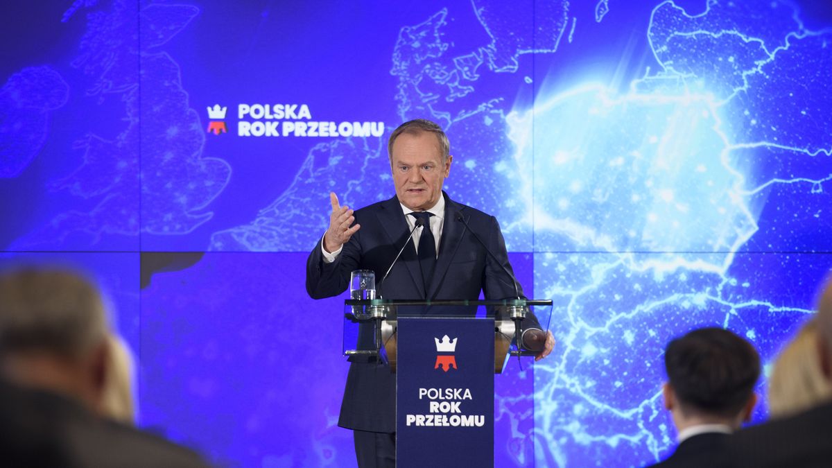 Poland's Prime Minister Donald Tusk delivers a speech during an event 'Poland
- The year of breakthrough' at the Warsaw Stock Exchange in Warsaw, Poland on February 10, 2025.