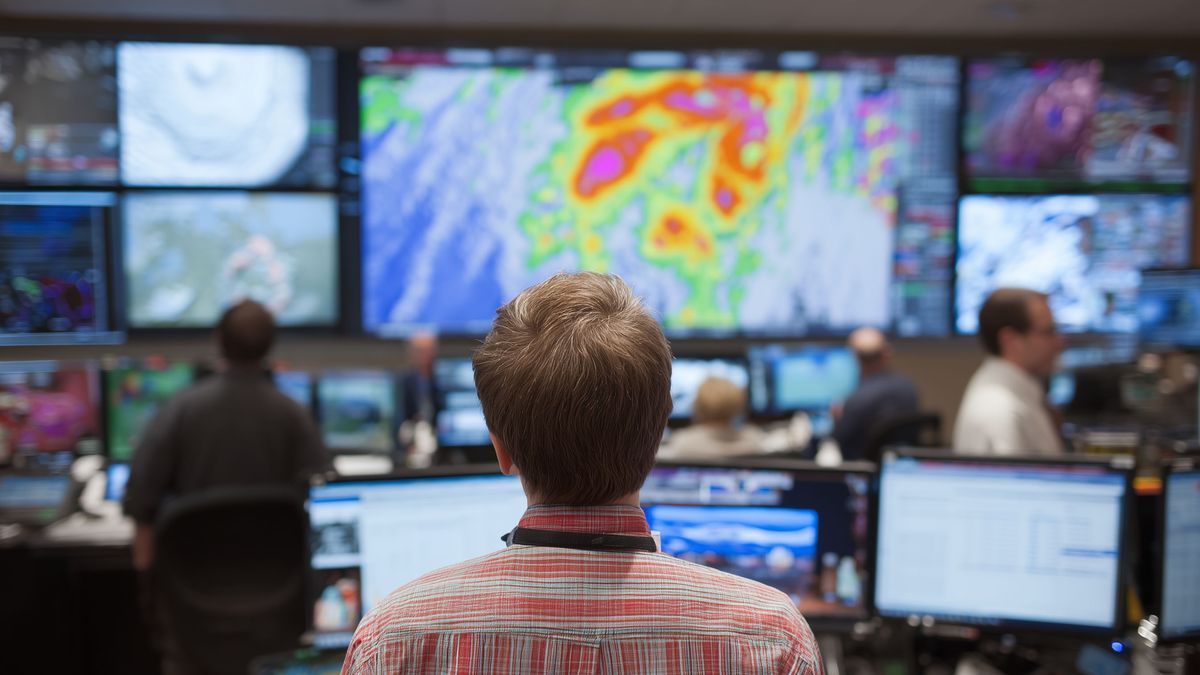 meteorologist, radar, forecasting, data, weather, screen, hurricane, map, severe, prediction, storm, tracking, analysis, climate, satellite, computer, wind, monitor, system, display, atmosphere, technology, alert, warning, report, television, information, science, tool, image, rainfall, view, motion, pressure, study, update, emergency, observation, cloud, thunderstorm, expert, model, location, disaster, condition, broadcast