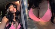 Zalotna Kylie Jenner pręży silikonowe implanty w różowym staniku za 240 złotych. Prawdziwa sexy mama?