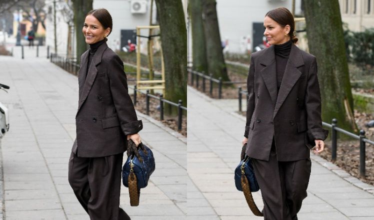 Palina Sykut-Jeżyna w towarzystwie męża i z drogą torebką.