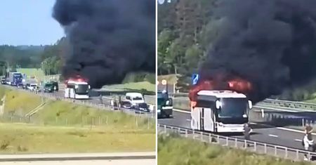 Autobus stanął w ogniu na S5. Pojazdem podróżowały dzieci