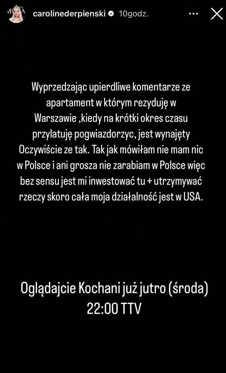 Caroline Derpienski o wynajmowaniu apartamentu w Warszawie