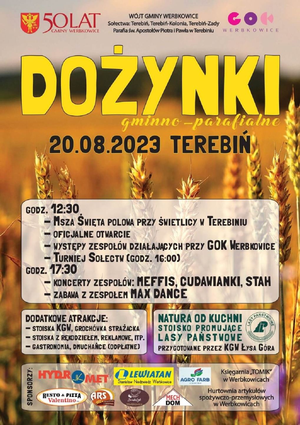 Dożynki w Terebiniu 2023 - plakat, program wydarzenia