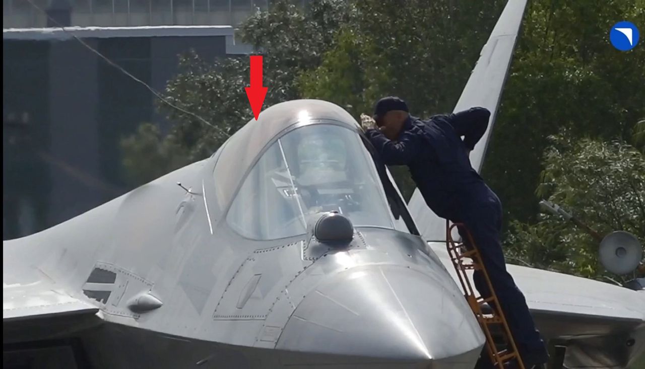 The new Russian Su-57 with a dusty or matte cockpit canopy.